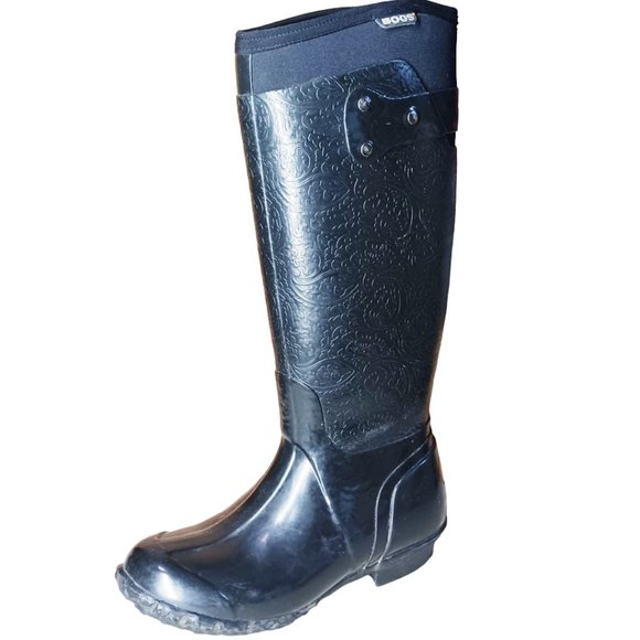 Bogs rider emboss women black tall fashion rain boots Size 6 - Picture 10 of 13